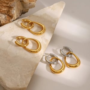 1 pair simple series simple geometric stainless steel  gold plated women drop earrings h5